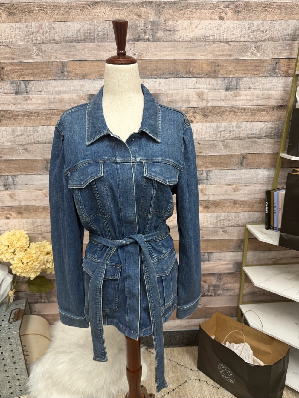 SPANX Blue Denim Belted Jacket - Women's